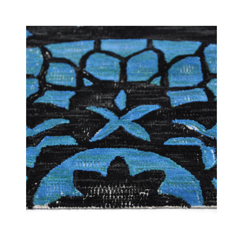 Tapis en laine bleu et noir motif rosace 240x170 cm Sunflower  - 3