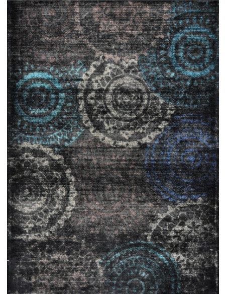 Tapis en laine bleu pétrole et noir 240x170 cm Sunflower  - 1