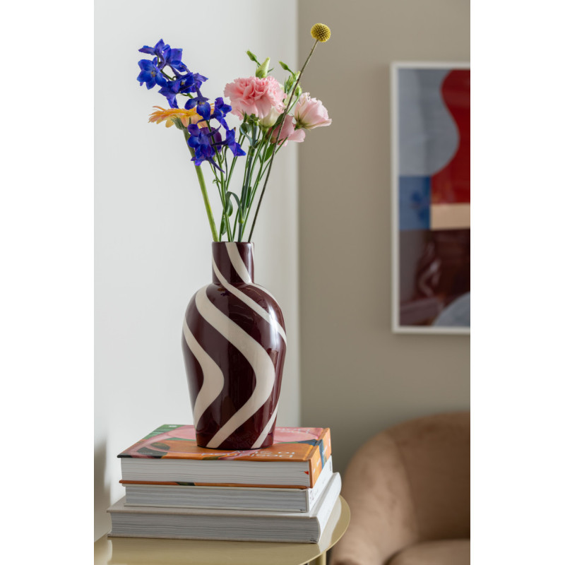 Vase design bordeaux et blanc cassé acier 13x25 cm Dublin Swirl Present Time - 2