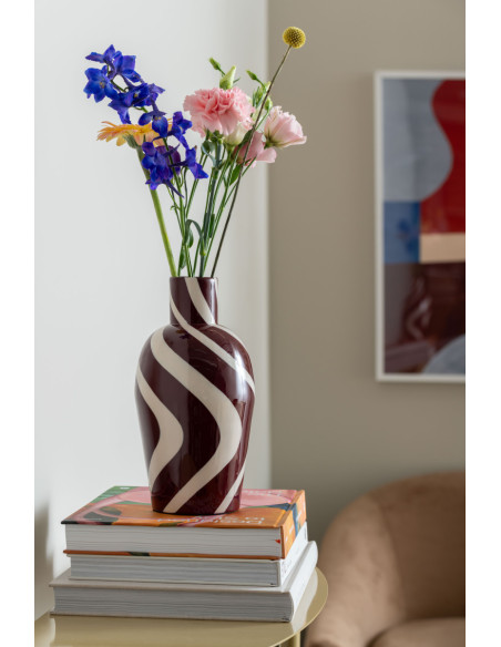 Vase design bordeaux et blanc cassé acier 13x25 cm Dublin Swirl Present Time - 2