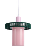 Suspension verre rose poudré et corde coton vert sapin Ø25 cm Firenze