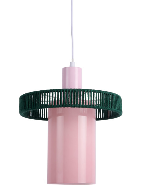 Suspension verre rose poudré et corde coton vert sapin Ø25 cm Firenze Leitmotiv - 1