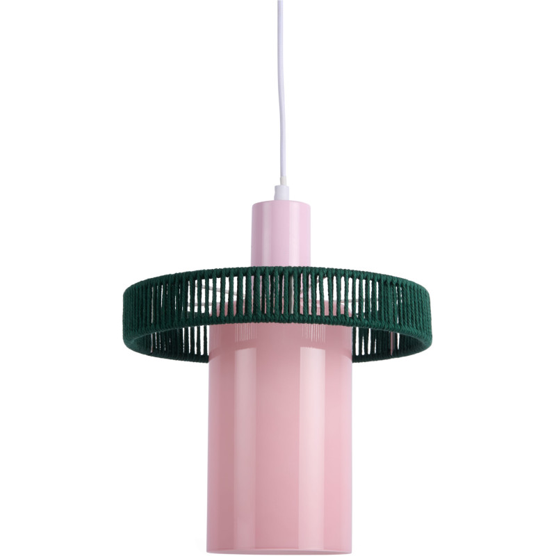 Suspension verre rose poudré et corde coton vert sapin Ø25 cm Firenze Leitmotiv - 1