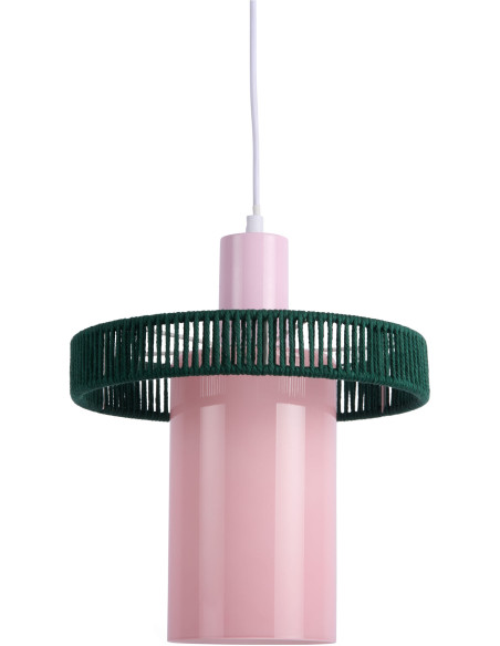 Suspension verre rose poudré et corde coton vert sapin Ø25 cm Firenze Leitmotiv - 1