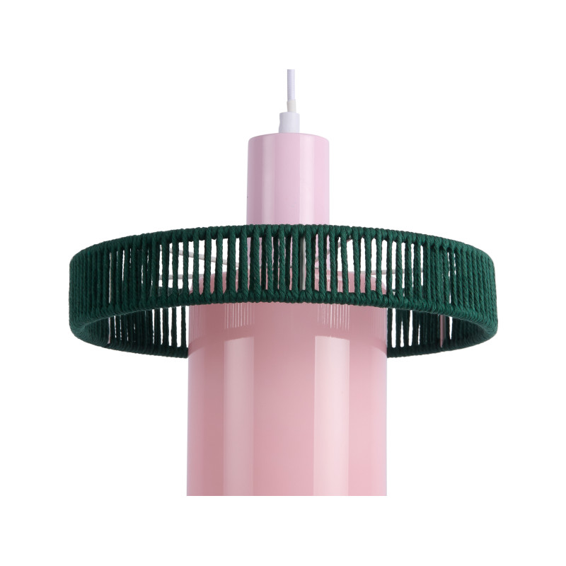 Suspension verre rose poudré et corde coton vert sapin Ø25 cm Firenze Leitmotiv - 2