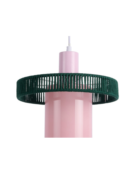 Suspension verre rose poudré et corde coton vert sapin Ø25 cm Firenze Leitmotiv - 2