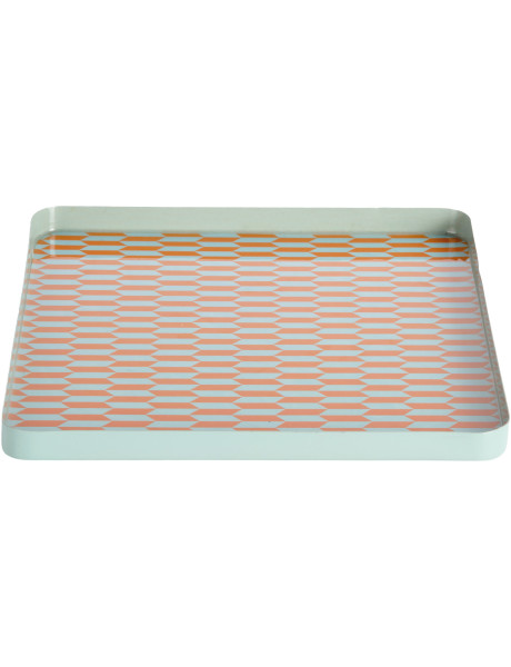 Plateau décoratif carré en métal orange corail et bleu 30x30x2 cm Salerno Present Time - 1