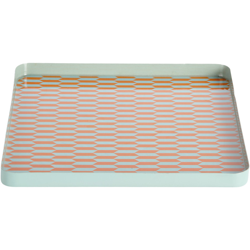 Plateau décoratif carré en métal orange corail et bleu 30x30x2 cm Salerno Present Time - 1