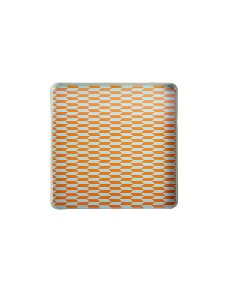 Plateau décoratif carré en métal orange corail et bleu 30x30x2 cm Salerno Present Time - 2