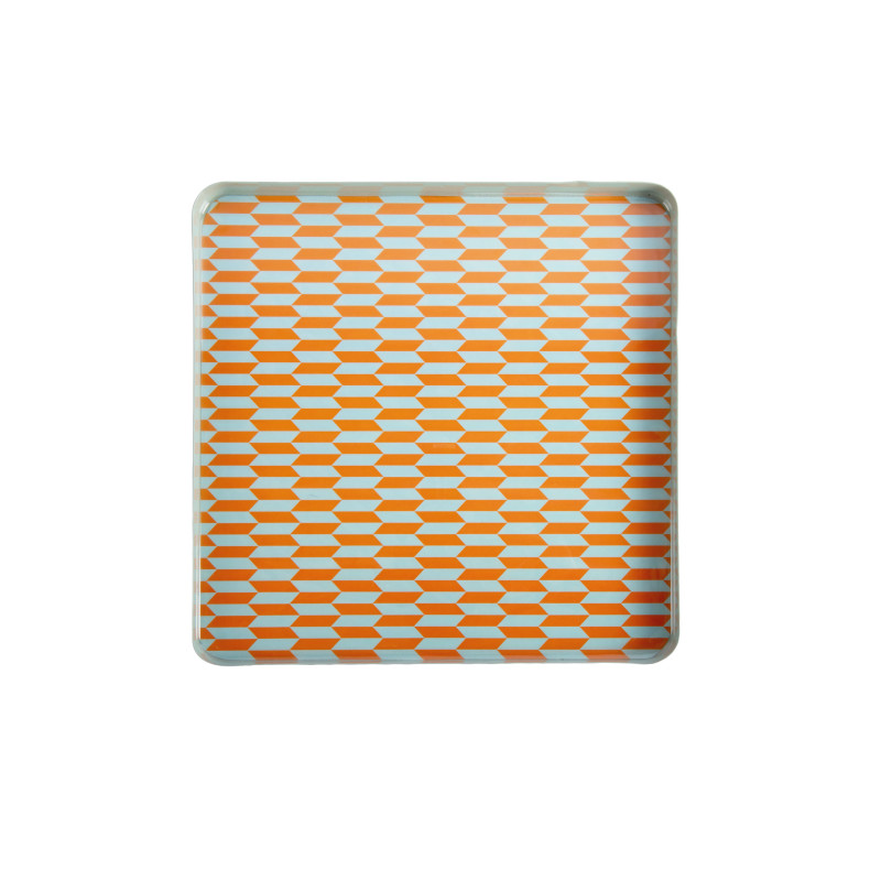 Plateau décoratif carré en métal orange corail et bleu 30x30x2 cm Salerno Present Time - 2