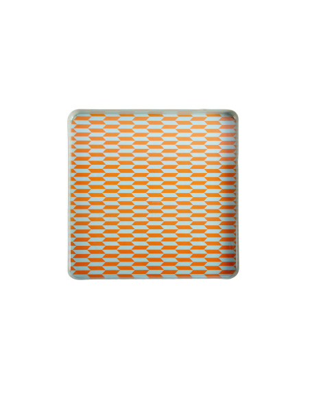 Plateau décoratif carré en métal orange corail et bleu 30x30x2 cm Salerno Present Time - 2