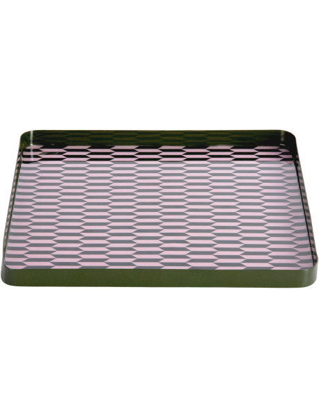Plateau décoratif carré métal vert olive rose poudré 30x30 cm Salerno Present Time - 1