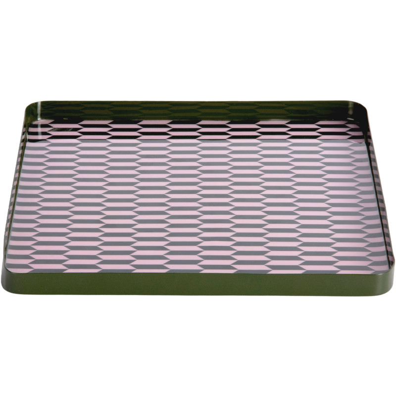 Plateau décoratif carré métal vert olive rose poudré 30x30 cm Salerno Present Time - 1