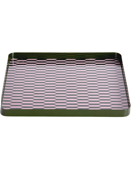 Plateau décoratif carré métal vert olive rose poudré 30x30 cm Salerno Present Time - 1