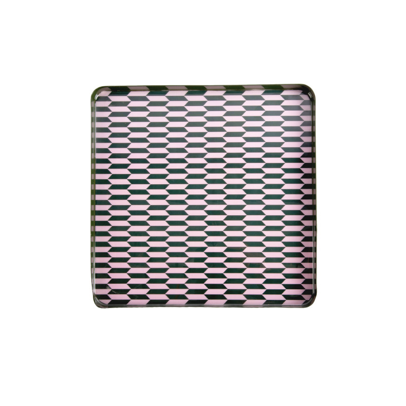 Plateau décoratif carré métal vert olive rose poudré 30x30 cm Salerno Present Time - 3