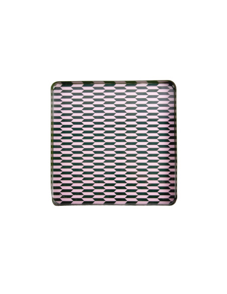 Plateau décoratif carré métal vert olive rose poudré 30x30 cm Salerno Present Time - 3