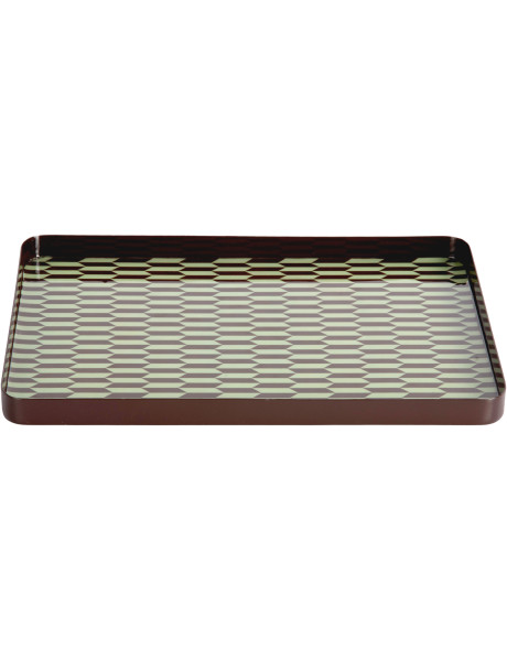Plateau décoratif rectangulaire métal marron chocolat vert sauge 35x25 cm Salerno Present Time - 1