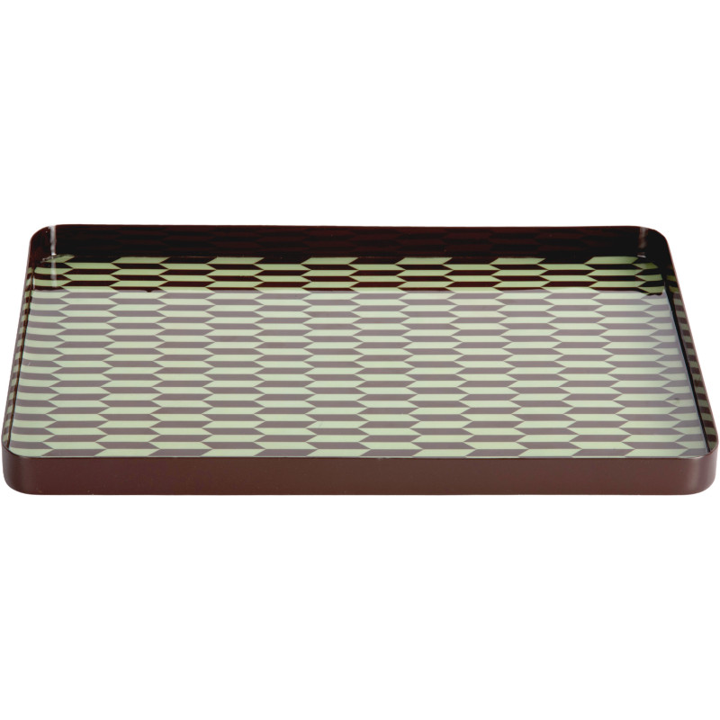 Plateau décoratif rectangulaire métal marron chocolat vert sauge 35x25 cm Salerno Present Time - 1
