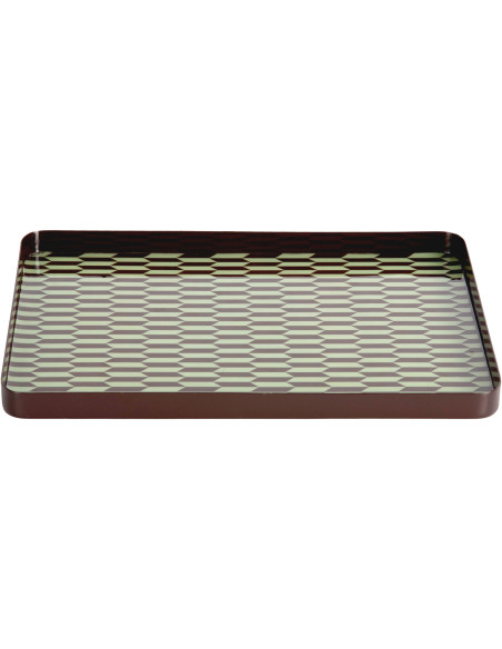 Plateau décoratif rectangulaire métal marron chocolat vert sauge 35x25 cm Salerno Present Time - 1