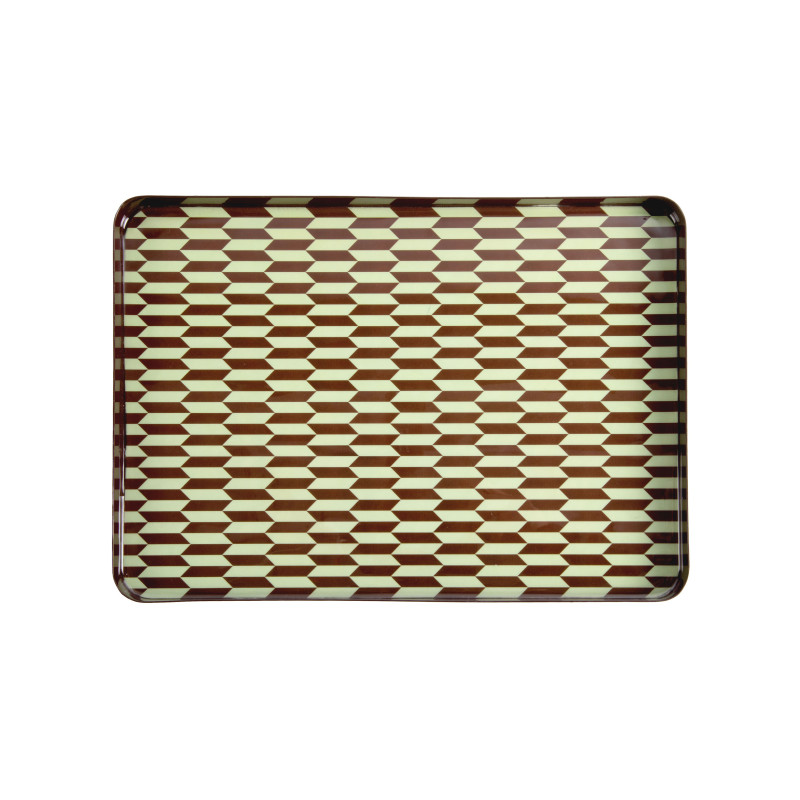 Plateau décoratif rectangulaire métal marron chocolat vert sauge 35x25 cm Salerno Present Time - 2