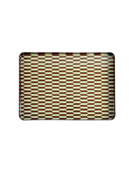Plateau décoratif rectangulaire métal marron chocolat vert sauge 35x25 cm Salerno Present Time - 2