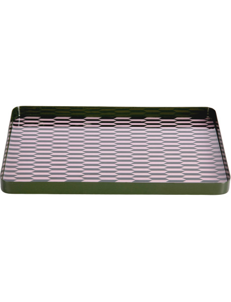 Plateau décoratif en métal vert olive et rose poudré 35x25 cm Salerno Present Time - 1