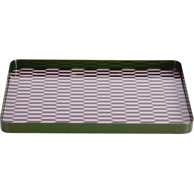 Plateau décoratif en métal vert olive et rose poudré 35x25 cm Salerno Present Time - 1