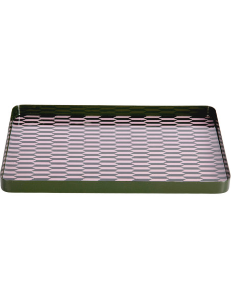 Plateau décoratif en métal vert olive et rose poudré 35x25 cm Salerno Present Time - 1