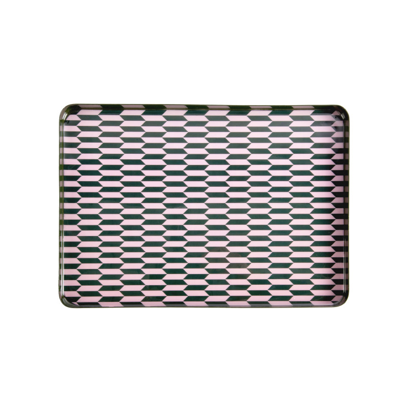 Plateau décoratif en métal vert olive et rose poudré 35x25 cm Salerno Present Time - 3