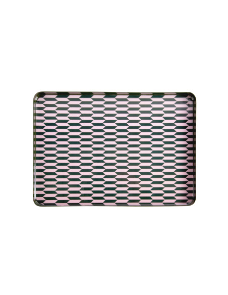 Plateau décoratif en métal vert olive et rose poudré 35x25 cm Salerno Present Time - 3