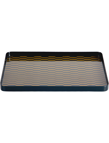Plateau décoratif en métal bleu pétrole et vert olive 35x25 cm Salerno Present Time - 1