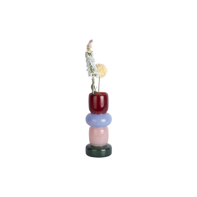 Vase totem en verre bordeaux bleu lavande rose poudré et vert 32 cm Burano Present Time - 2
