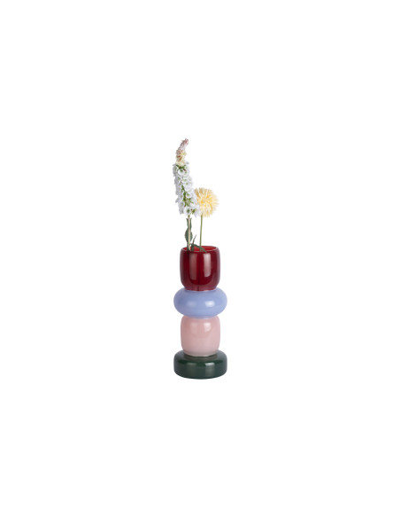 Vase totem en verre bordeaux bleu lavande rose poudré et vert 32 cm Burano Present Time - 2