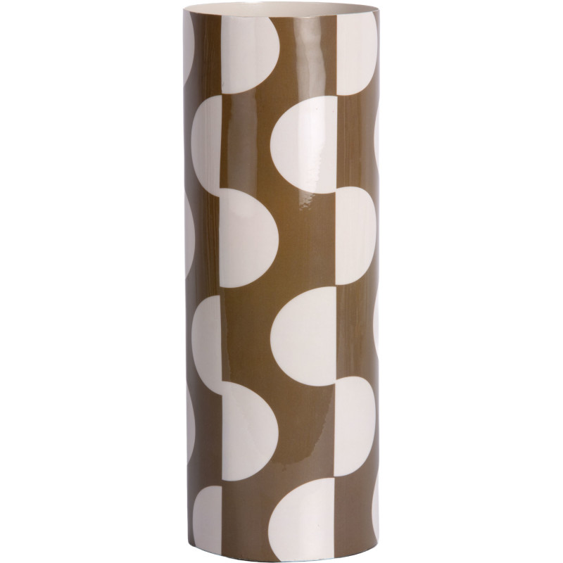 Vase métal graphique moka écru 28 cm Dublin Discs Present Time - 1