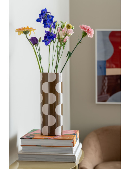 Vase métal graphique moka écru 28 cm Dublin Discs Present Time - 2