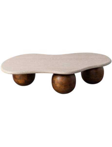Table basse organique marbre beige et bois de manguier 119x81x27 cm Isenira Ixia - 1