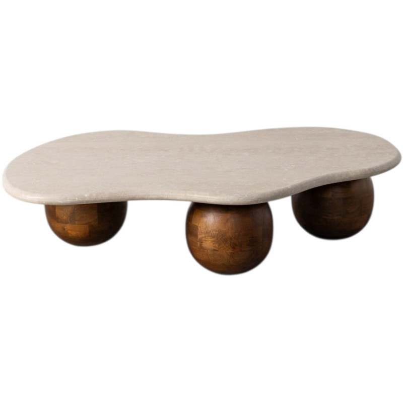 Table basse organique marbre beige et bois de manguier 119x81x27 cm Isenira Ixia - 1