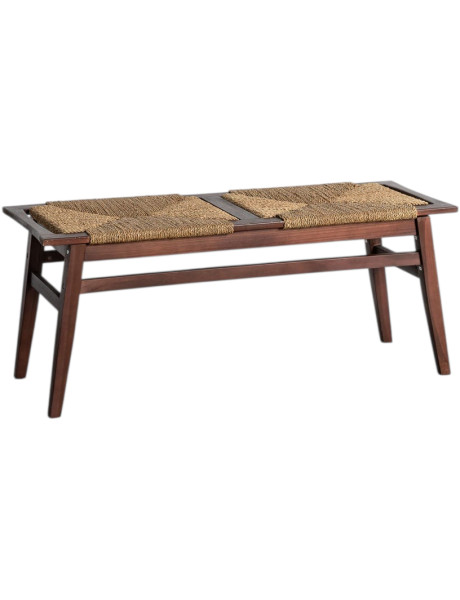 Banc en teck brun et mendong tressé 110x40x46 cm Larelino Ixia - 1