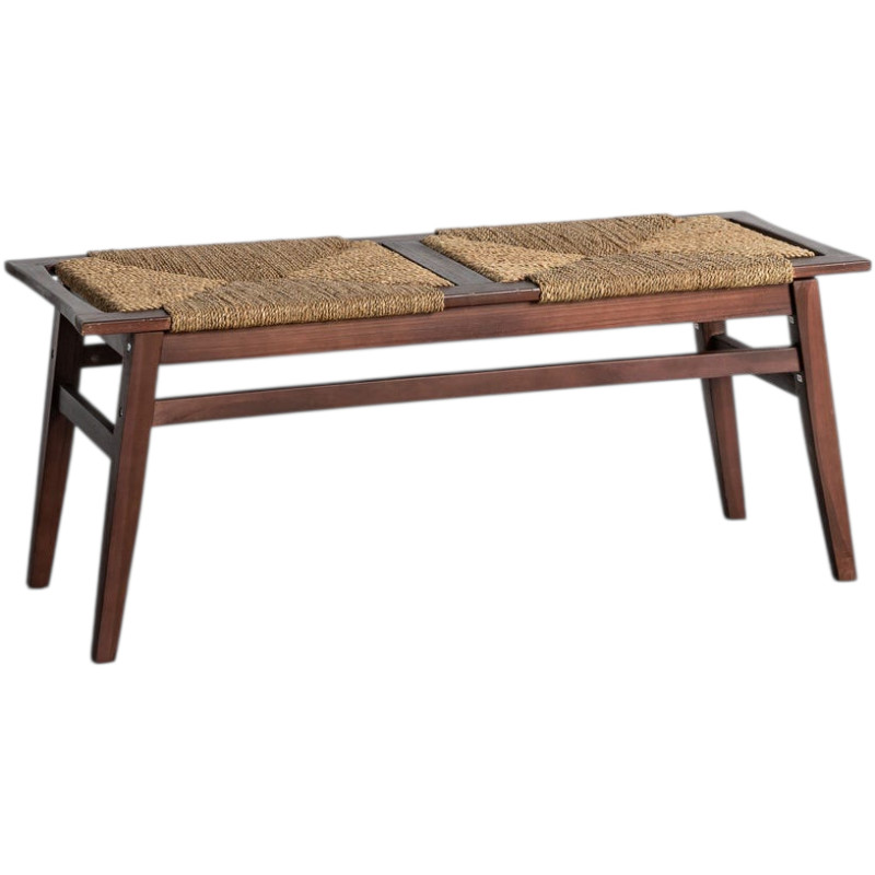 Banc en teck brun et mendong tressé 110x40x46 cm Larelino Ixia - 1