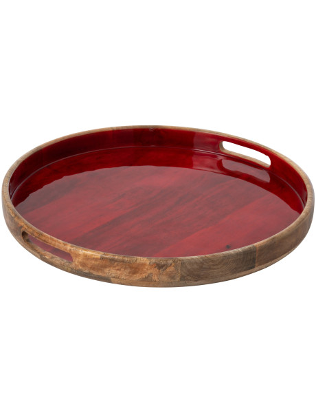 Plateau de service rond bois de manguier bordeaux 50,8 cm Sannora J-Line - 1