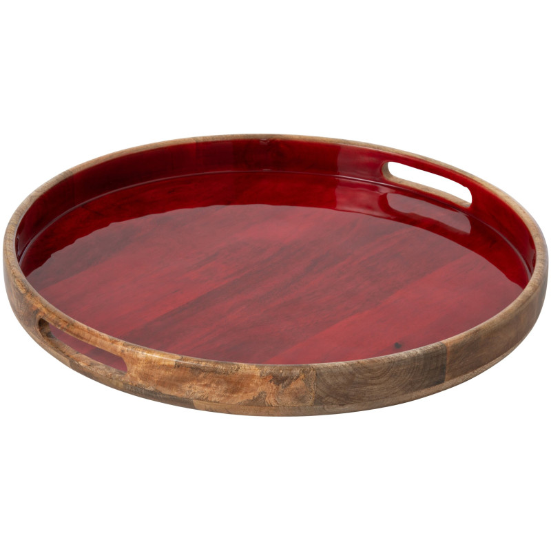 Plateau de service rond bois de manguier bordeaux 50,8 cm Sannora J-Line - 1