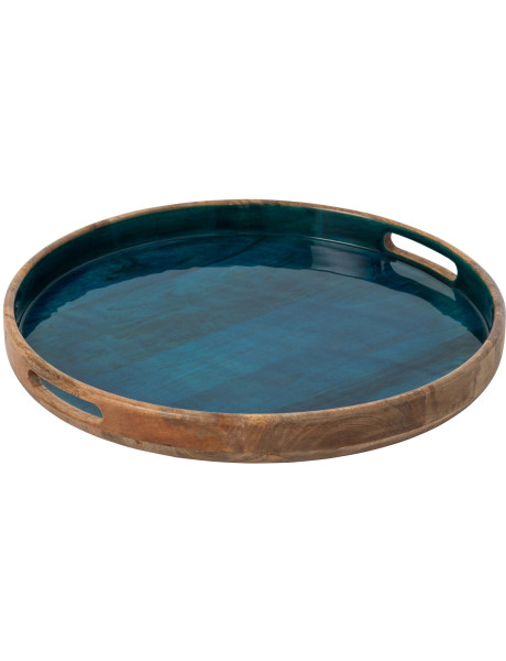 Plateau rond bois de manguier bleu pétrole 50,8 cm Sannora J-Line - 1