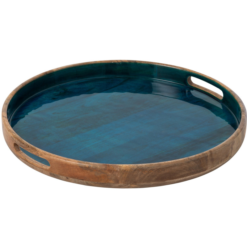 Plateau rond bois de manguier bleu pétrole 50,8 cm Sannora J-Line - 1