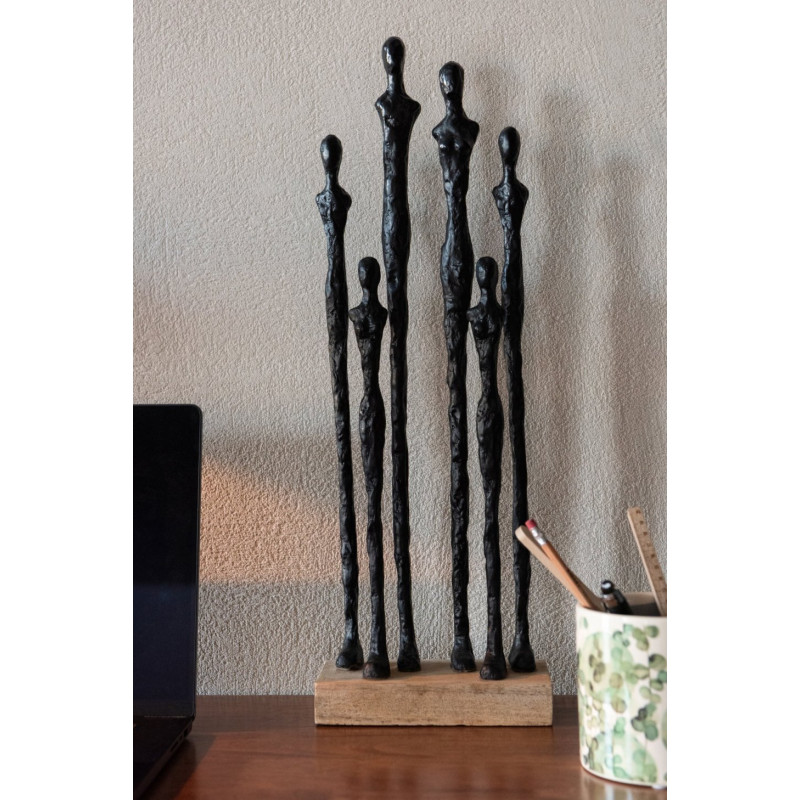 Sculpture personnages abstraits résine noire et manguier 54,5 cm Aernout J-Line - 2