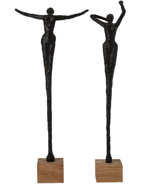 Lot de 2 sculptures femmes en résine noire et manguier 71,5 cm Mireyne J-Line - 1