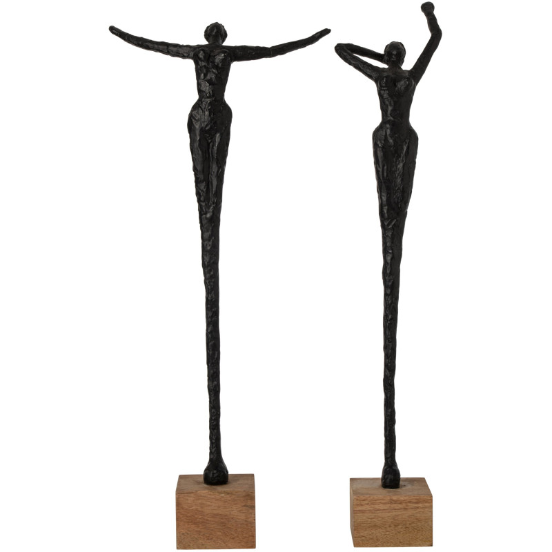 Lot de 2 sculptures femmes en résine noire et manguier 71,5 cm Mireyne J-Line - 1