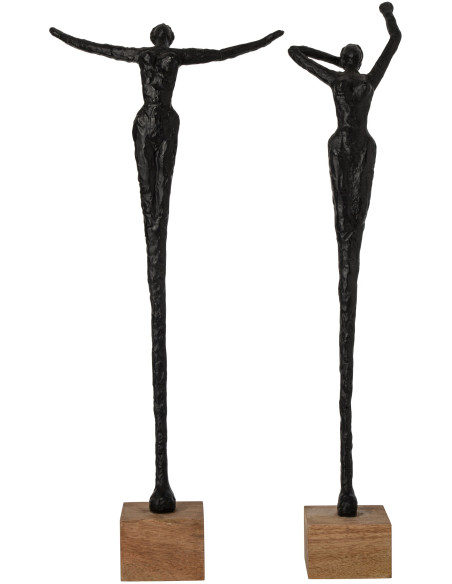 Lot de 2 sculptures femmes en résine noire et manguier 71,5 cm Mireyne J-Line - 1
