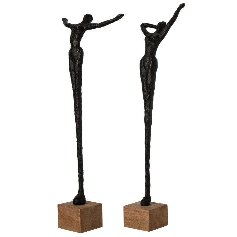 Lot de 2 sculptures femmes en résine noire et manguier 71,5 cm Mireyne J-Line - 2
