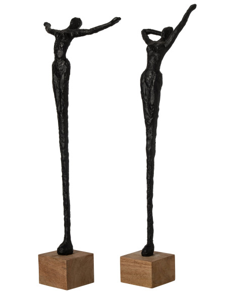 Lot de 2 sculptures femmes en résine noire et manguier 71,5 cm Mireyne J-Line - 2