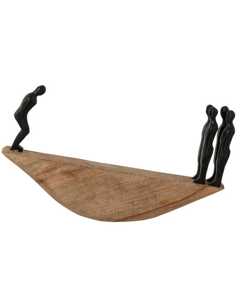 Statuette personnages en équilibre bois de manguier et résine noire 37 cm Dierald J-Line - 1